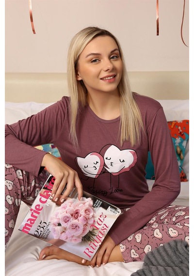 Akbeniz Kadın Penye Uzun Kol Pijama Takım 4187 - M Mürdüm