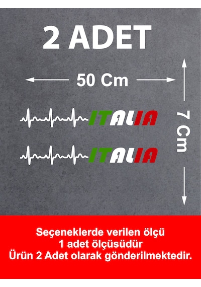Kalp Ritimli Italy Yazı Sticker - Araba Oto Motosiklet Cam Sticker - 00078 50 Cm