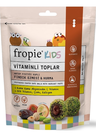Fropie Vitaminli Kids Meyve Topları - Antep Fıstığı Kaplı & Fındık Ezmeli 80 G Fropie Vitaminli Kids Meyve Topları - Antep Fıstığı Kaplı & Fındık Ezmeli 80 G