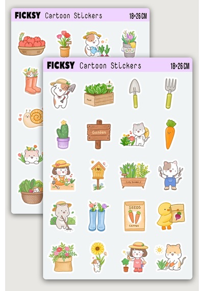 Kawaii Sevimli Bahçıvan Sticker Seti - 40 Adet Etiket Çıkartma Diğer