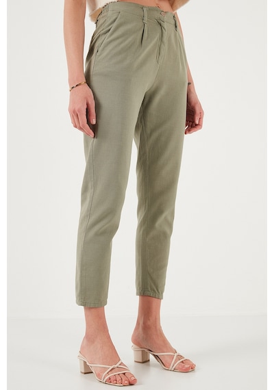 Lela Pamuklu Slim Fit Normal Bel Düz Paça Bayan Pantolon 668Y5121 Haki