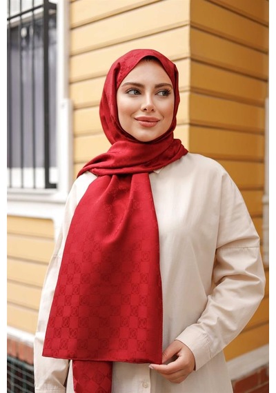 Dama Desen Şal Bordo Çok Renkli