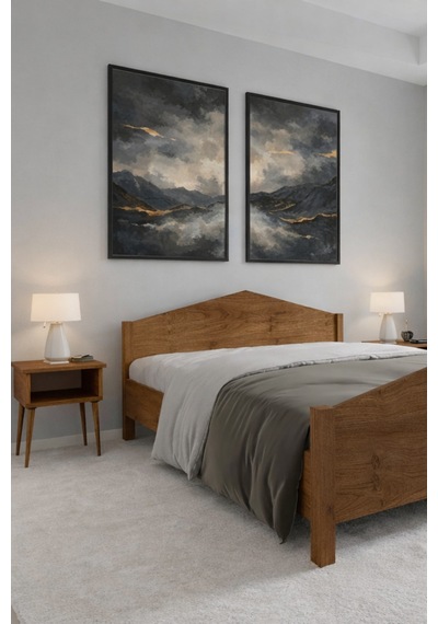 Mi Lano Piramit Masif Ahşap Karyola Ve 2 Adet Ceviz 180x200 Renk: Ceviz Ölçüler: 180 X 200 Cm