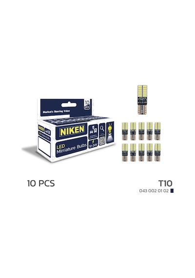 Niken Led Ampul T10 Canbus Park Ledi 24 Ledli 6500k Beyaz 12v-24v 10'lu Paket