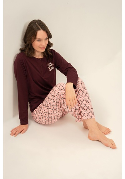 Arnetta Kadın Live Love Sparkle Mor Uzun Kol Pijama Takım Ar3760-s-v1 Ar3760-s-v1