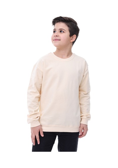 Zuzunga Basic Bisiklet Yaka Şardonlu Çocuk Sweatshirt 3-10 Yaş Krem