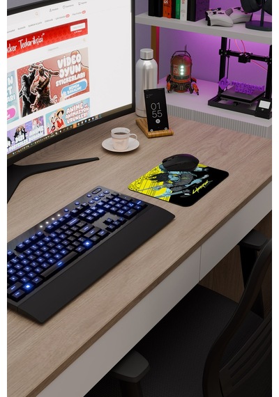 Cyberpunk 2077 Kaymaz Dikişli Kauçuk Oyuncu Mousepad V4 - 22x18 Gaming Mouse Pad Fare Altlığı