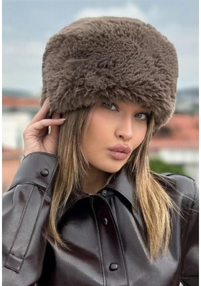 Mollycrush Kışlık Trend Peluş Kahve Suni Kürk Kalpak Şapka Slav Kazak Rus Tarzı Kahverengi