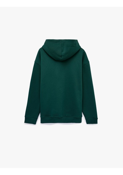 Koton Uzun Kollu Şardonlu Cepli Oversize Kapüşonlu Sweatshirt Yeşil 7wam70060mk
