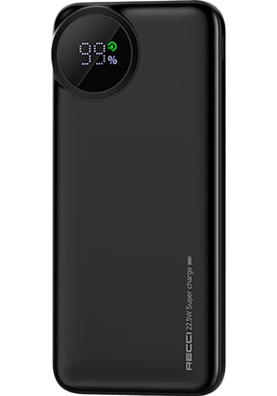 Recci RPB-P48 22.5W 10000 mAh  PD 20 W Dijital Led Göstergeli Hızlı Şarj Powerbank Siyah