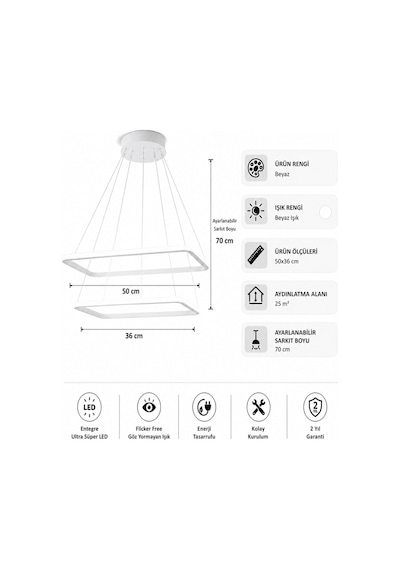 AvizeGO Diva 2'li Led Sarkıt Avize Beyaz Işık