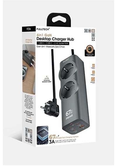 67w Hızlı Şarjlı Akıllı Çoklu Priz 2000w Güç, 2 Usb-c + 2 Usb-a Çıkışlı, Telefon & Laptop Uyumlu Standart