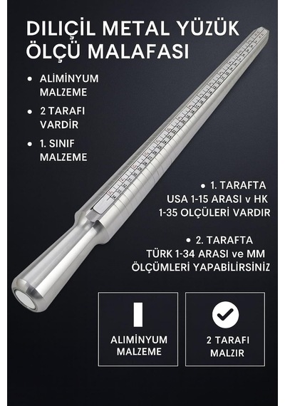 4 Ölçülü Aliminyum Metal Usa Hk Yüzük Ölçü Malafası Parmak Ölçer Cin209 Çok Renkli