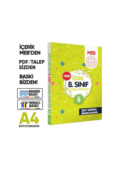 2027 LGS MEB Çalışma Soruları Ölçme Değerlendirme Merkezi ÖDM 8.Sınıf Çalışma Kitabı 6 BASKI ÜCRETİ