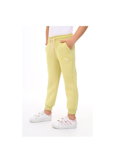 Kız Çocuk Nakış Baskılı Beli Paçası Lastikli Cepli Basic Jogger Eşofman Altı 3 İplik Şardonlu Açık Yeşil