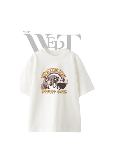 Thewert Street Animals Tasarım Baskılı Ünisex Beyaz Oversize T-shirt