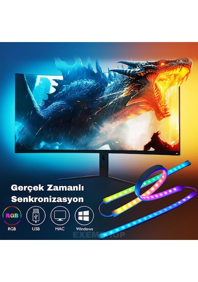 Bilgisayar Ambilight Işığı Görüntüye Duyarlı Ambilight Led 23-24.5 Inç Uyumlu