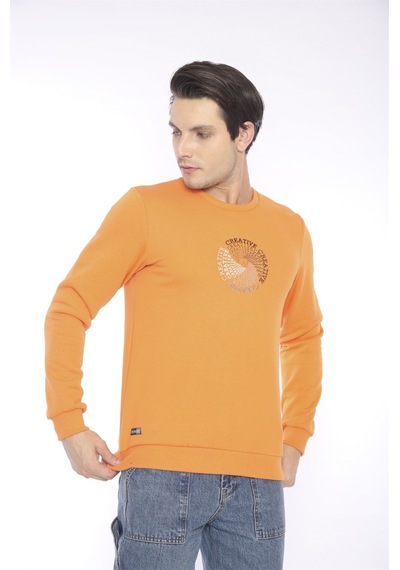 Escetic Erkek Spor Slimfit, Bisiklet Yaka Orange Sweatshirt-4265
