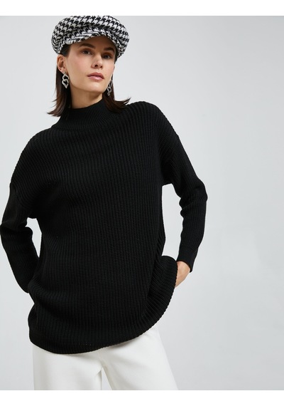 Koton Oversize Yarım Balıkçı Yaka Kazak Akrilik Kaşmir Dokulu Siyah 4wak90018ht Siyah