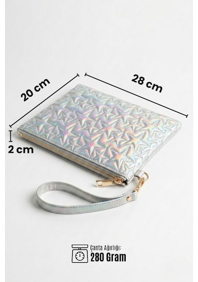 Gl-003 Yıldız Dikişli Kadın El Çantası Clutch Çanta Omuz Çantası Çapraz Çanta Pörtföy Çanta Beyaz