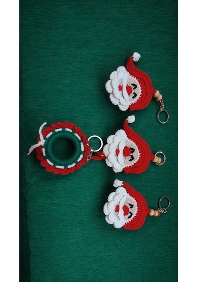 Luluyen 4'lu Sevimli Yılbaşı Temalı Amigurumi El Örgüsü Anahtarlık Ve Çanta Aksesuarı,yılbaşı Hediyesi
