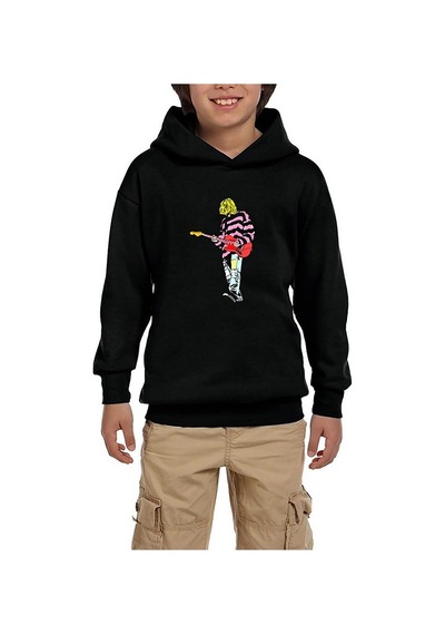 Zepplin Giyim Nirvana Kurt Cobain Siluet Siyah Çocuk Kapşonlu Sweatshirt Siyah