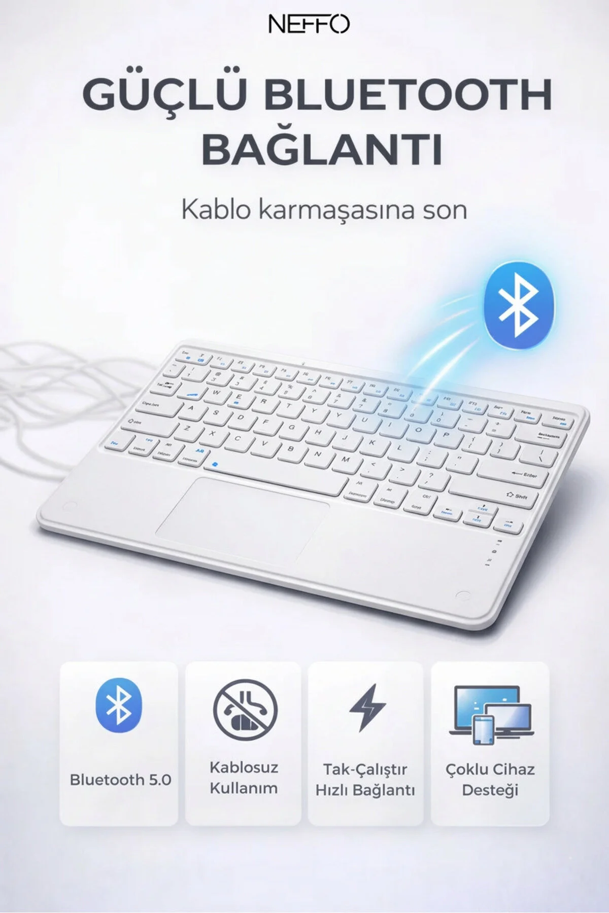 Touchpadli Kablosuz Klavye Sessiz Tuş Bilgisayar Tablet