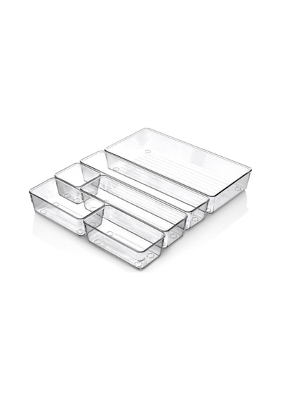 Promosyonca 6 Parça Organizer Çekmece İçi Düzenleyici, Şeffaf Kristal Plastik Düzenleyici Seti, Plastik Organizer Genel
