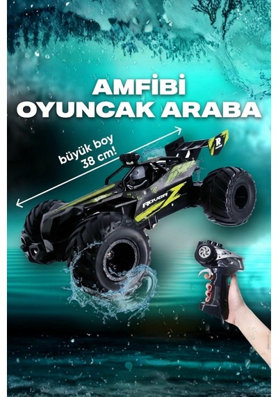 Uzaktan Kumandalı Şarjlı Amfibi Off-road Oyuncak Araba Büyük Boy 38 Cm Suda Ve Karada Giden Yeşil