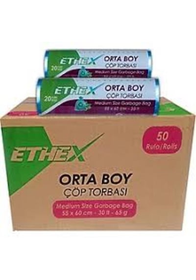 Ethex Orta Boy Mavi Renk Çöp Torbası 50 Paket X 55x60 Cm