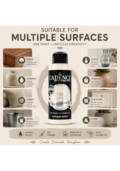 500 Ml Antik Beyaz Multisurface Akrilik Boya, Farklı Yüzeyler İçin 0,15 L