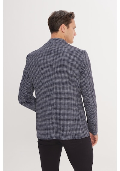 Ac&Co / Altınyıldız Classics Erkek Lacı Slim Fit Dar Kesim Mono Yaka Kazayağı Desenli Ceket Lacı Lacivert