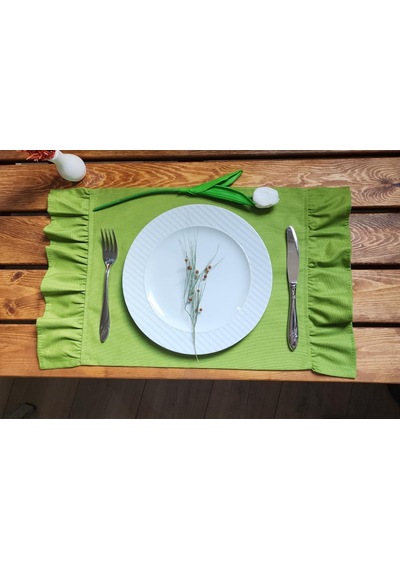 Bahar Keten 2 Kenar Fırfırlı Yeşil Vintage Amerikan Servis 30x50