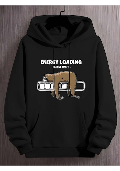 Uyguntarz Unisex Tembel Animal Baskılı Oversize Sweatshirt siyah