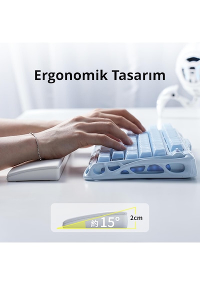 Gravastar Klavye Bilek Desteği, Ergonomik Kaymaz Tabanlı, Pu Deri Yüzeyli, Bilek Destek Pedi, Beyaz-
