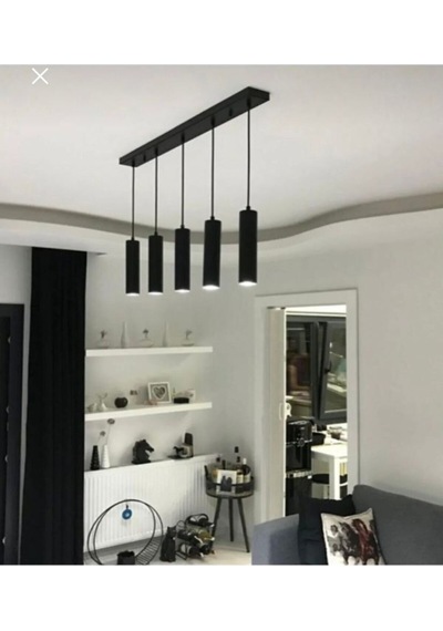 Dekoratif 5 Li Ada-masa Üstü Metal Sarkıt 23 Cm Texture Siyah Günışığı Ampullü