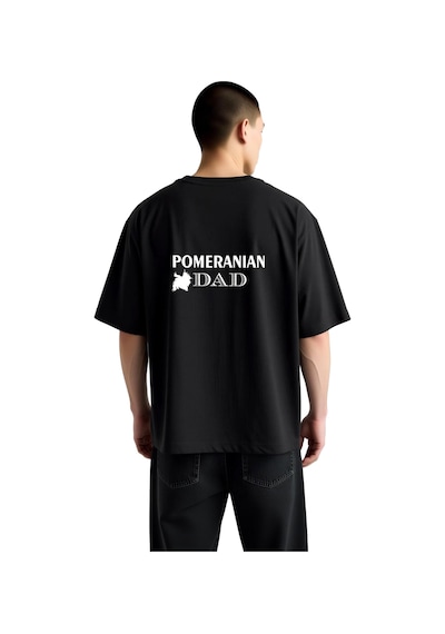 Paybuy Erkek Oversize Tişört Pomeranian Baba Baskılı %100 Pamuk Rahat Ke Siyah
