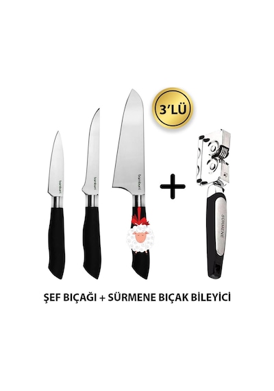Mastercut Premium Şef Bıçağı Seti Sürmene Ve Kurban Bayramı İçin Tasarlanmış 3 Parça Kesme Tahtalı Renkli