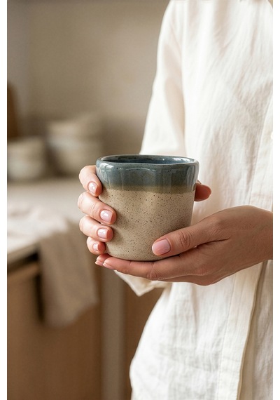Must Siyah Beyaz Stoneware El Yapımı Mug Fincan 2li Set 8635 Mavi