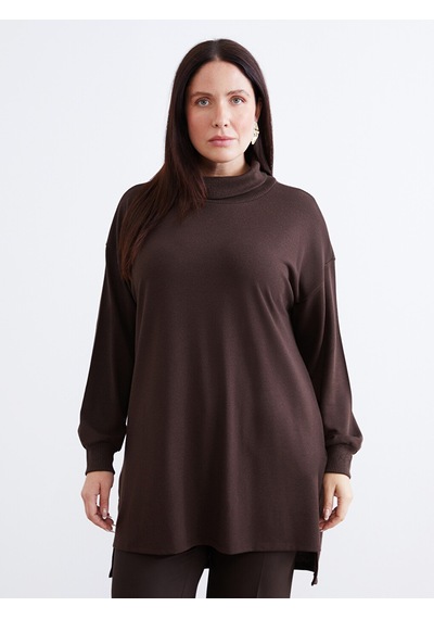 Lcw Everyday Kahverengi Balıkçı Yaka Oversize Kadın Tunik