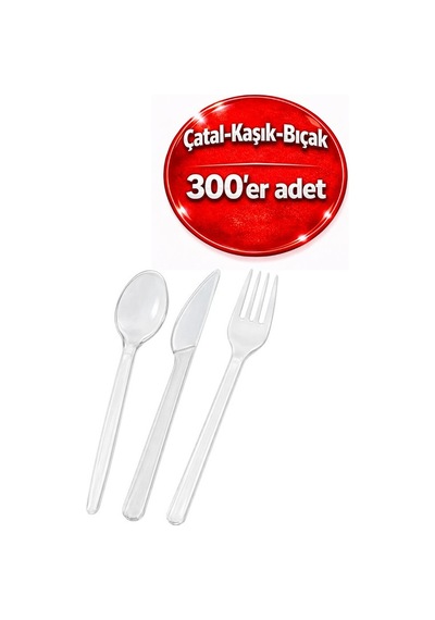 Plastik Bıçak+çatal+kaşık Lüks Şeffaf 300er Adet