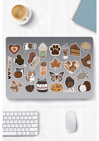 Brown Aesthetic Temalı Sticker Etiket Seti - Laptop Notebook Telefon Diğer