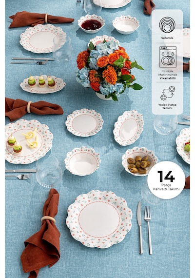 Emsan Bloom 14 Parça 6 Kişilik Kahvaltı Takımı Beyaz