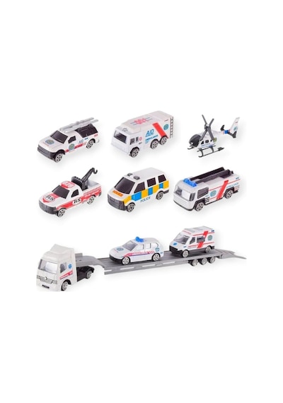 10 Parça Araç Taşıyan Tır Seti - Die Cast - Ds047 - Ambulans Lisinya