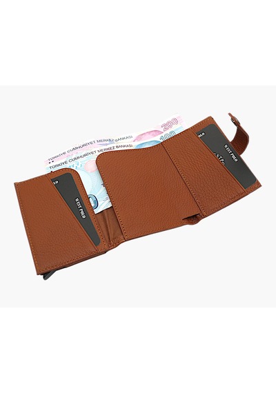 Westpolo Hakiki Deri Kağıt Para, Bozuk Para Ve Bol Kart Bölmeli Unisex Mekanizmalı Cüzdan - Taba