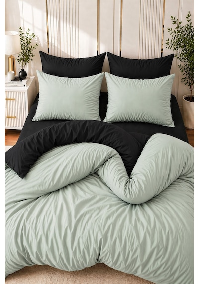 More Home Tek Kişilik Nevresim Takımı Lastikli Çarşaflı Siyah Yeşil Mint Yeşili