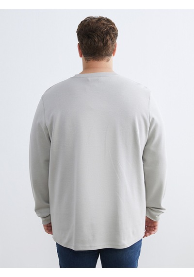 Lcwaıkıkı Classic Gri Büyük Beden Bisiklet Yaka Baskılı Erkek Sweatshirt
