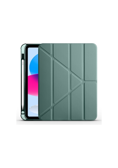 Apple Uyumlu iPad 10.9 2022 (10.Nesil) Kılıf Zore Tri Folding Kalem Bölmeli Standlı Kılıf-Koyu yeşil Koyu yeşil