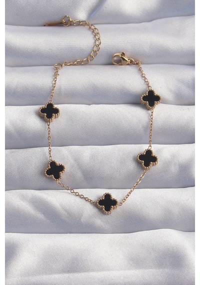 316l Çelik Baby Boy Gold Renk Siyah Mineli Yonca Bileklik - Tj-bb6276 Çok Renkli