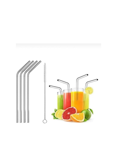 Çelik Pipet 4 Adet Ve Temizlik Fırçası